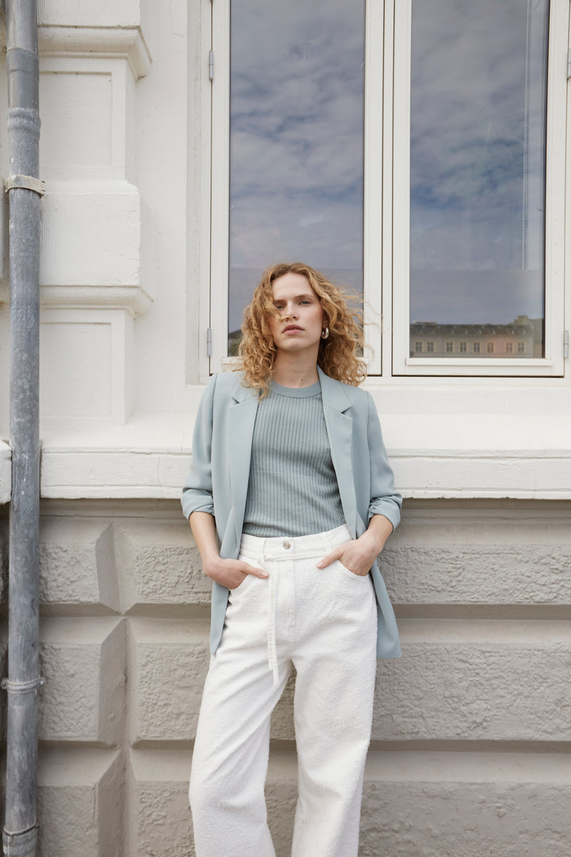 Soaked in Luxury Corinne Silver Blue Single Breasted Blazer, 30407532