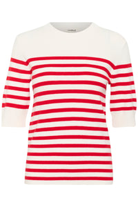 Soaked in Luxury Spina Goji Berry/White Striped Knitted T-Shirt
