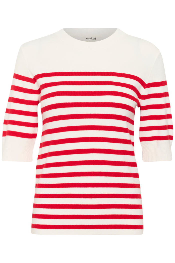 Soaked in Luxury Spina Goji Berry/White Striped Knitted T-Shirt