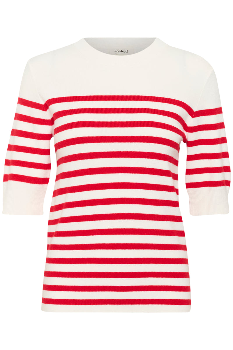 Soaked in Luxury Spina Goji Berry/White Striped Knitted T-Shirt