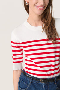 Soaked in Luxury Spina Goji Berry/White Striped Knitted T-Shirt