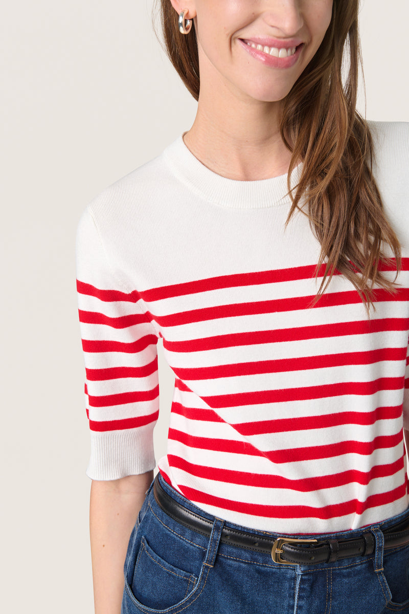 Soaked in Luxury Spina Goji Berry/White Striped Knitted T-Shirt