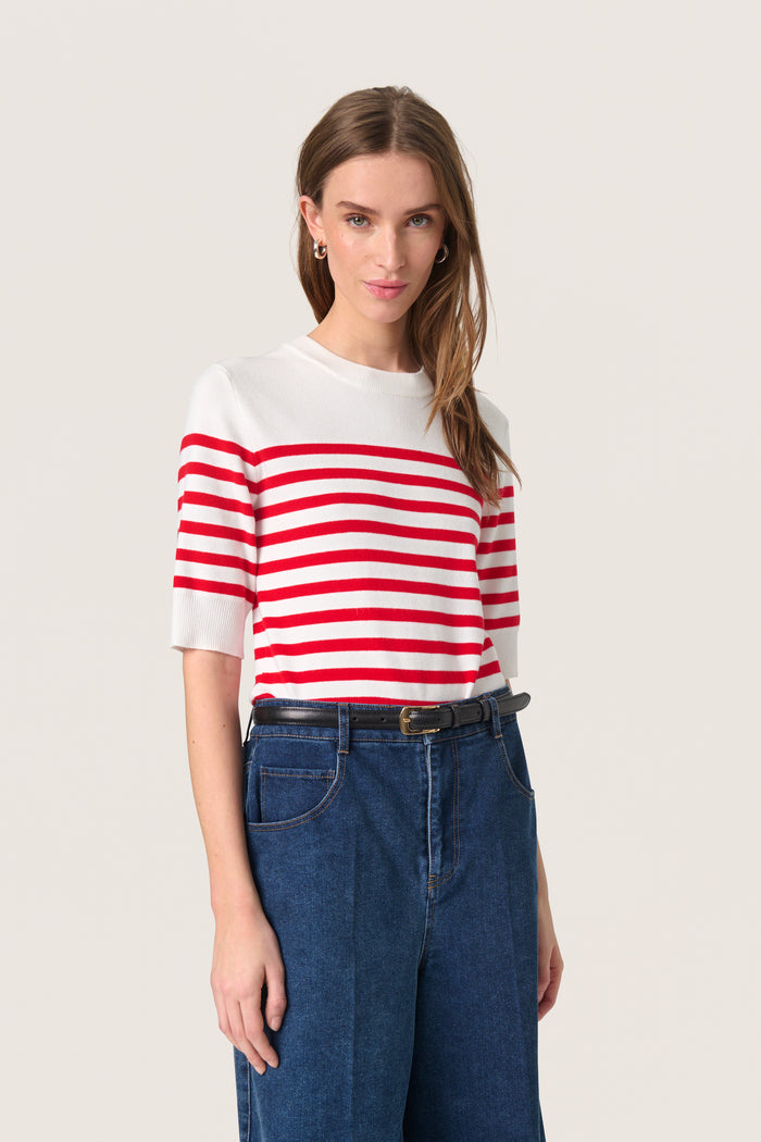 Soaked in Luxury Spina Goji Berry/White Striped Knitted T-Shirt