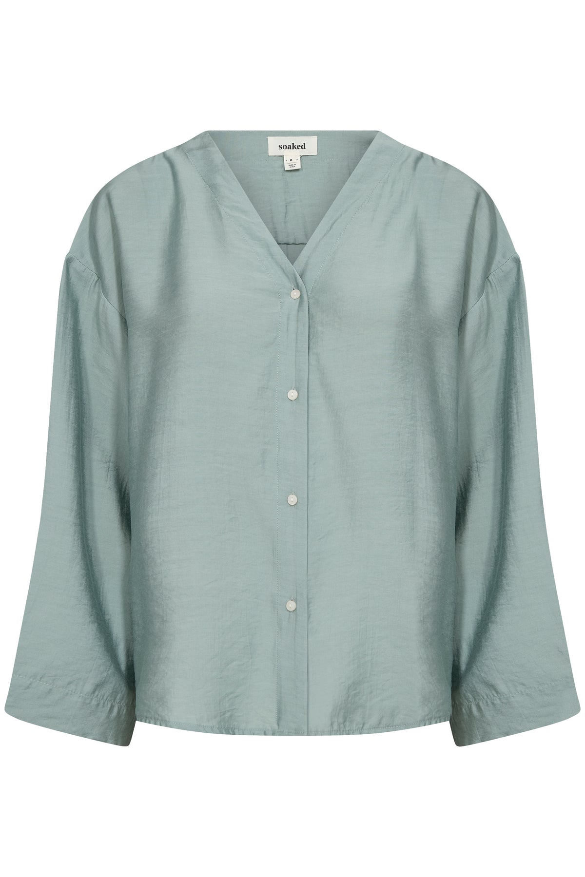 Soaked in Luxury Leodora Silver Blue V-Neck Oversized Blouse, 30408093