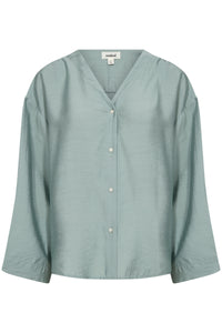 Soaked in Luxury Leodora Silver Blue V-Neck Oversized Blouse, 30408093