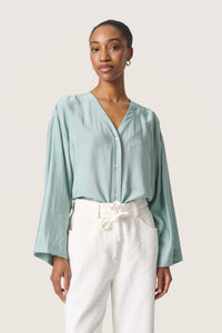 Soaked in Luxury Leodora Silver Blue V-Neck Oversized Blouse