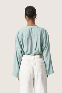 Soaked in Luxury Leodora Silver Blue V-Neck Oversized Blouse