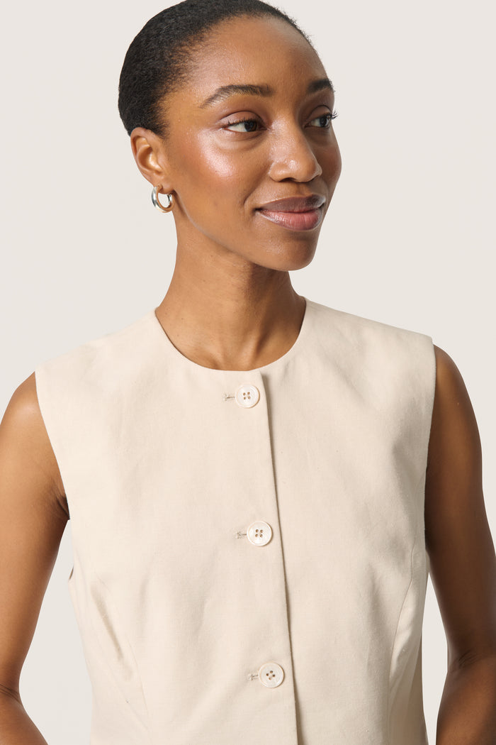 Soaked Linnena Beige Linen Fitted Waistcoat, 30408109