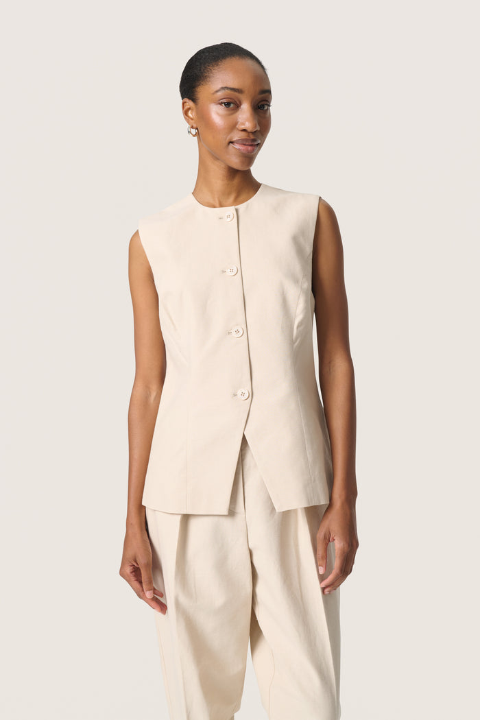 Soaked Linnena Beige Linen Fitted Waistcoat, 30408109