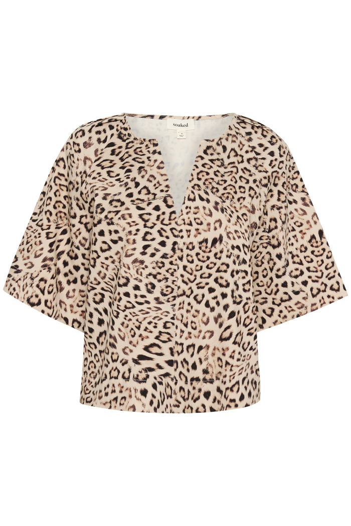 Soaked in Luxury Jalina Leopard Print V-Neck Cropped Blouse, 30408438