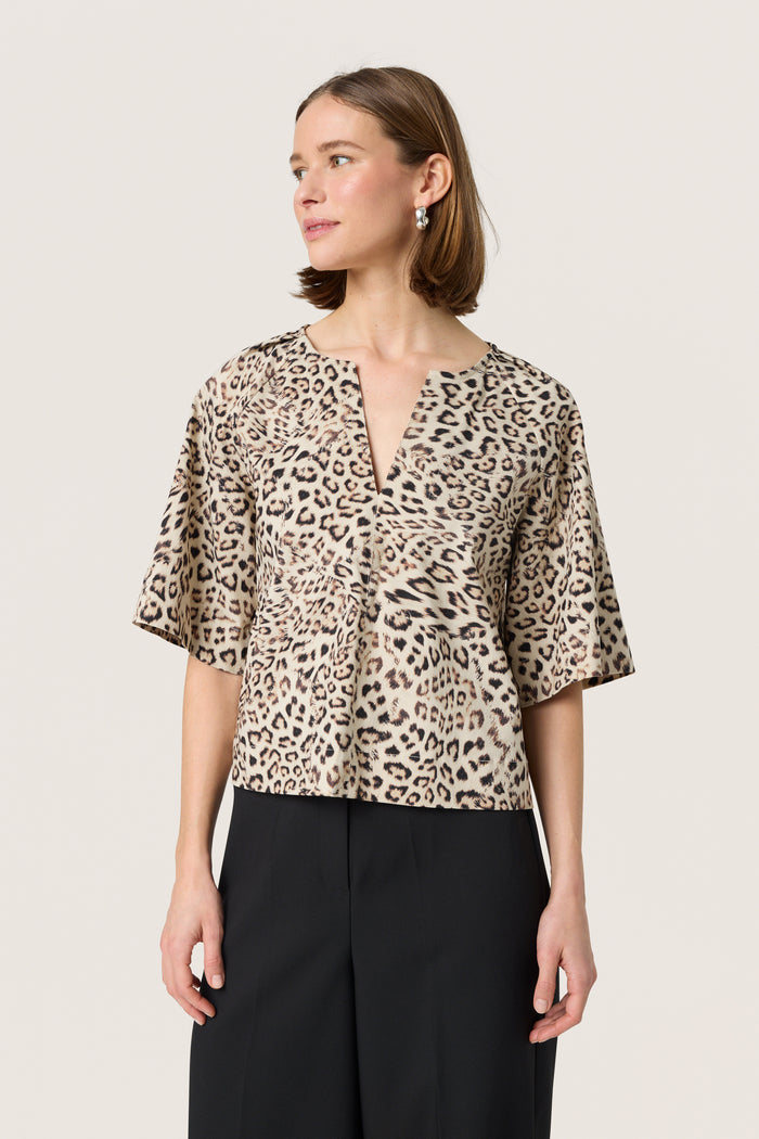 Soaked in Luxury Jalina Leopard Print V-Neck Cropped Blouse, 30408438