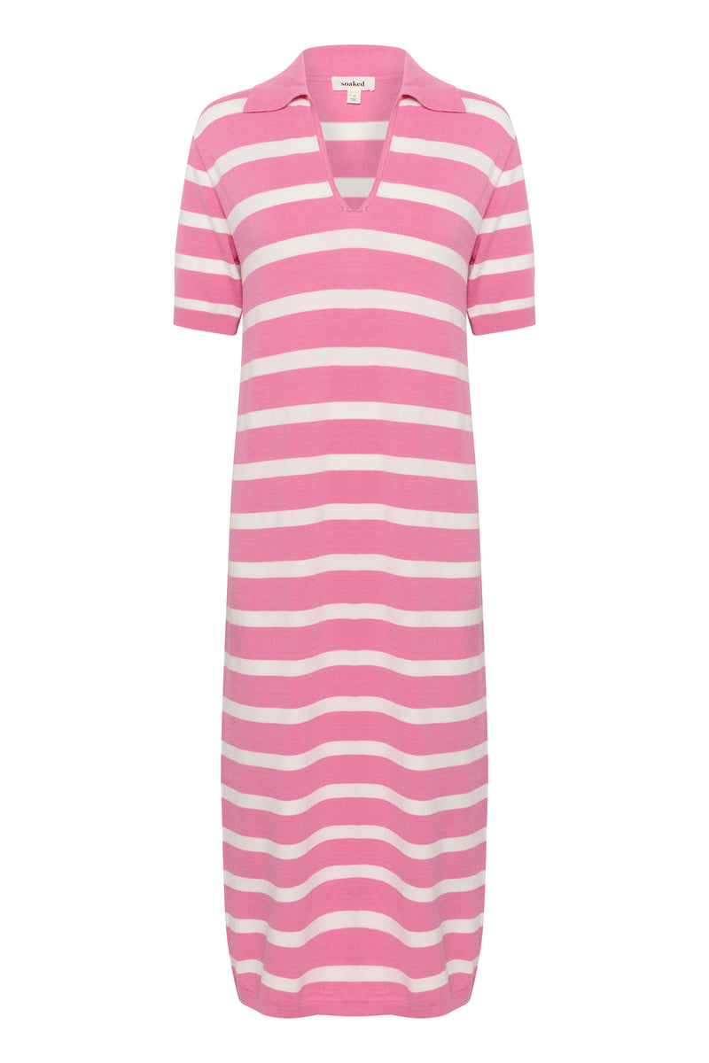 Soaked in Luxury Spina Rosebloom Stripe Polo V-Neck Dress