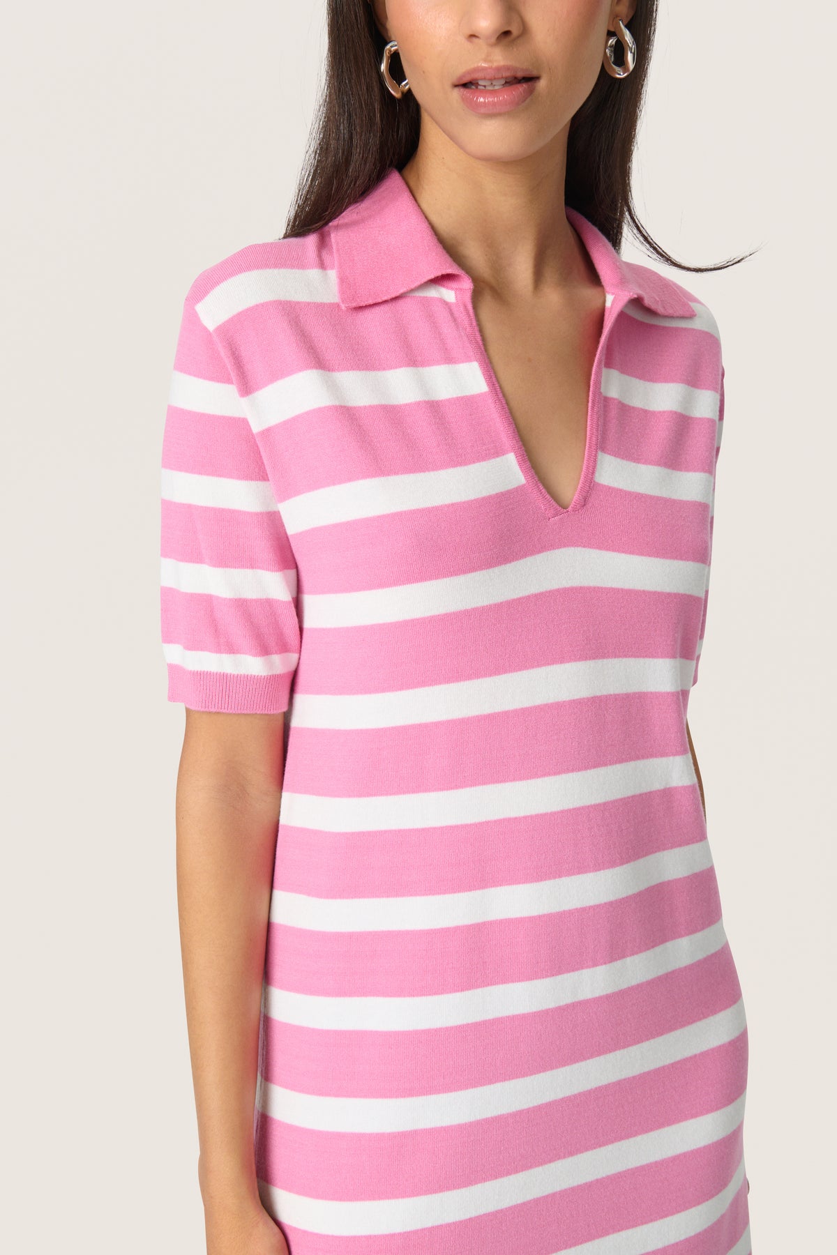 Soaked in Luxury Spina Rosebloom Stripe Polo V-Neck Dress, 30408491