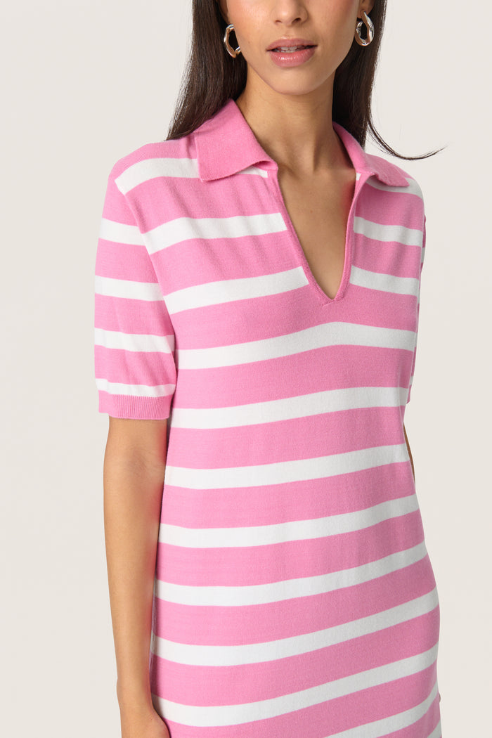Soaked in Luxury Spina Rosebloom Stripe Polo V-Neck Dress, 30408491