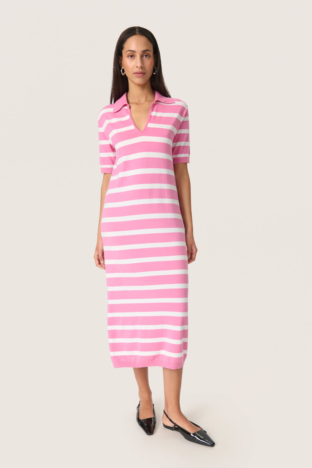 Soaked in Luxury Spina Rosebloom Stripe Polo V-Neck Dress
