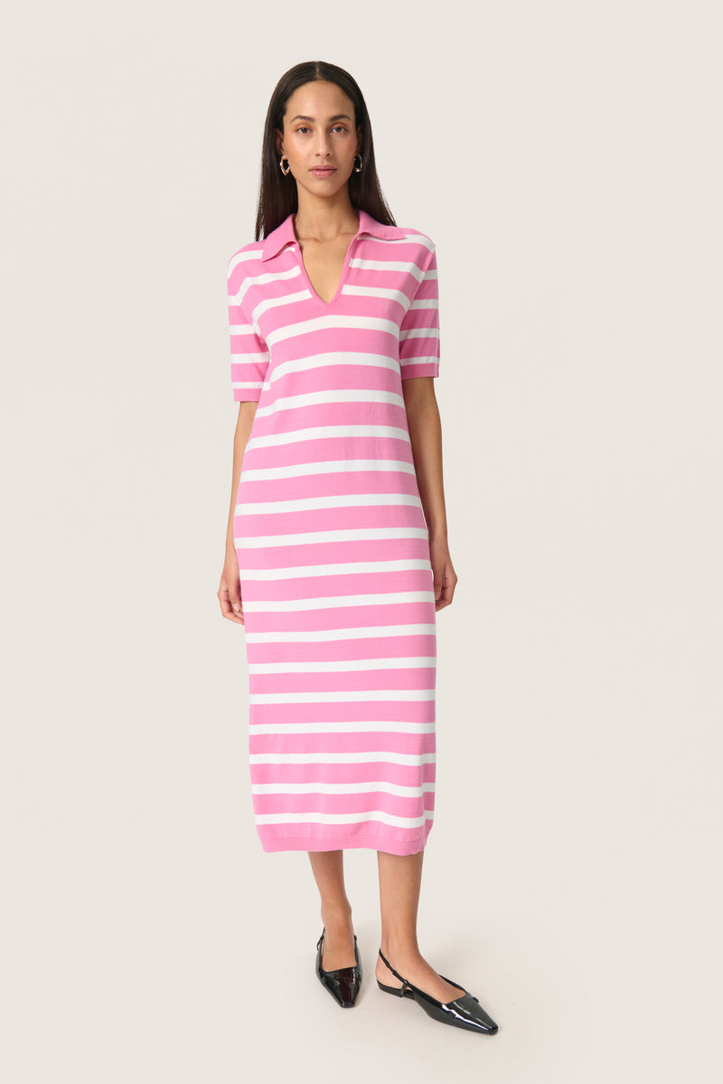Soaked in Luxury Spina Rosebloom Stripe Polo V-Neck Dress
