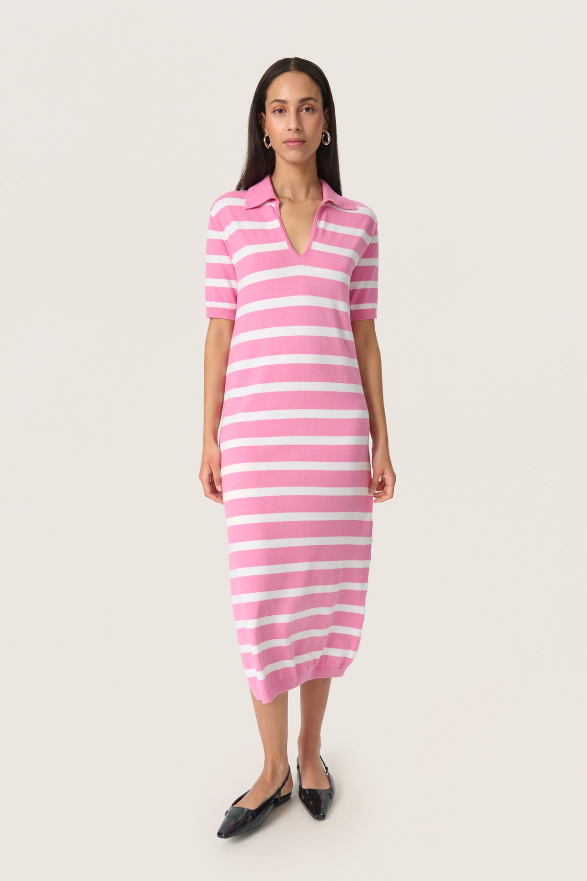 Soaked in Luxury Spina Rosebloom Stripe Polo V-Neck Dress, 30408491
