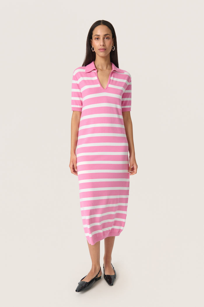 Soaked in Luxury Spina Rosebloom Stripe Polo V-Neck Dress, 30408491