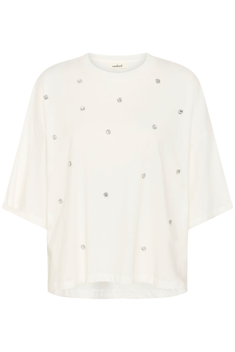 Soaked SLAfshan Simili Broken White Oversized Embellished T-Shirt