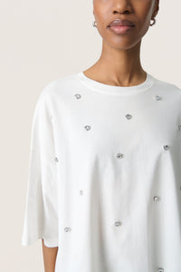 Soaked SLAfshan Simili Broken White Oversized Embellished T-Shirt