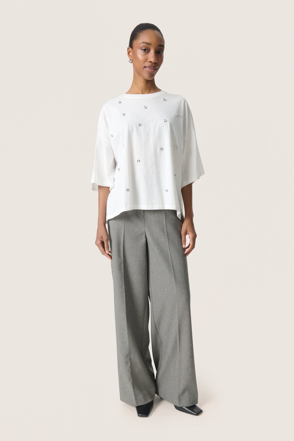 Soaked SLAfshan Simili Broken White Oversized Embellished T-Shirt