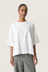 Soaked SLAfshan Simili Broken White Oversized Embellished T-Shirt