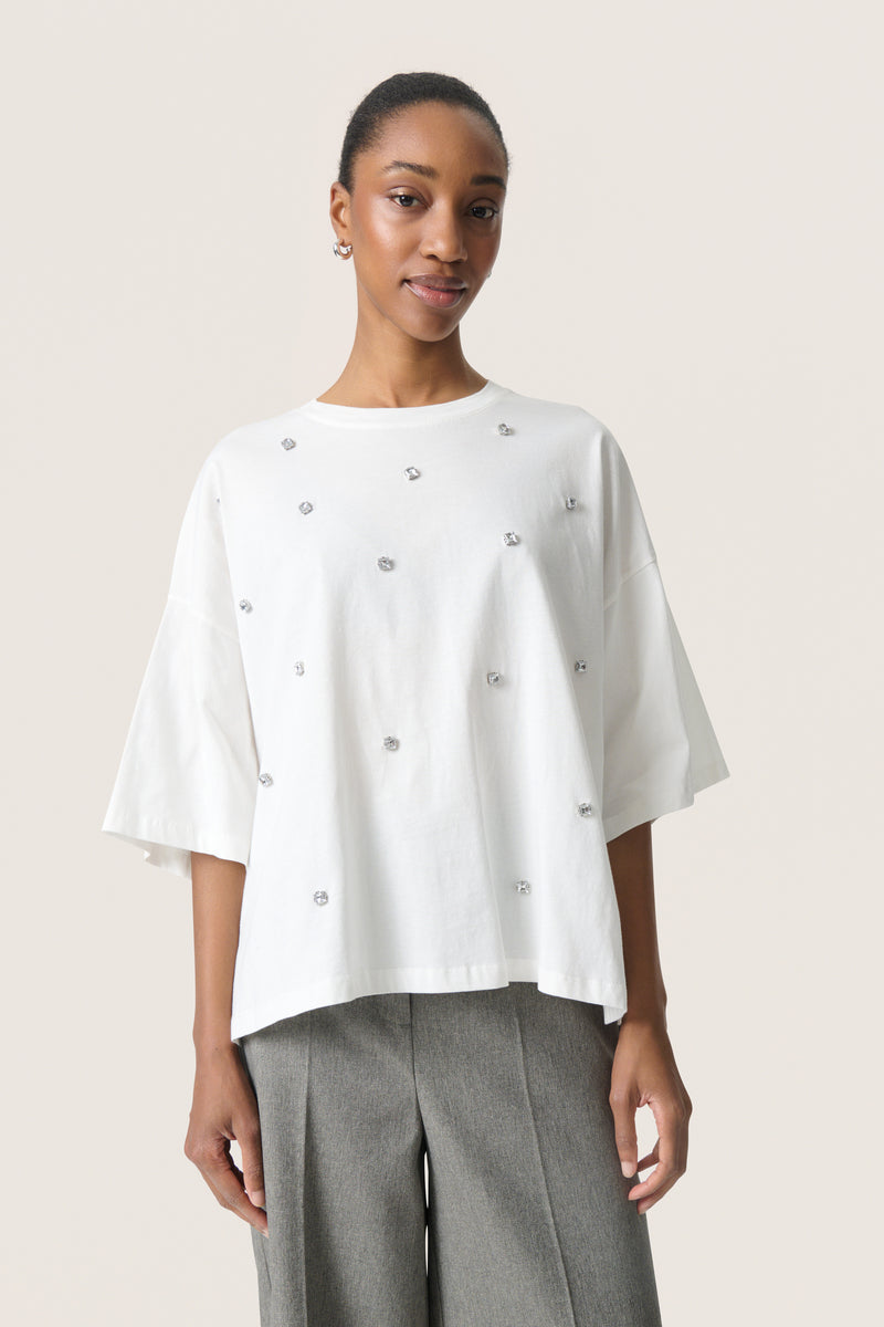 Soaked SLAfshan Simili Broken White Oversized Embellished T-Shirt