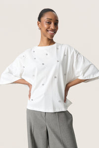 Soaked SLAfshan Simili Broken White Oversized Embellished T-Shirt
