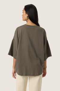 Soaked SLAfshan Simili Tarmac Khaki Oversized Embellished T-Shirt