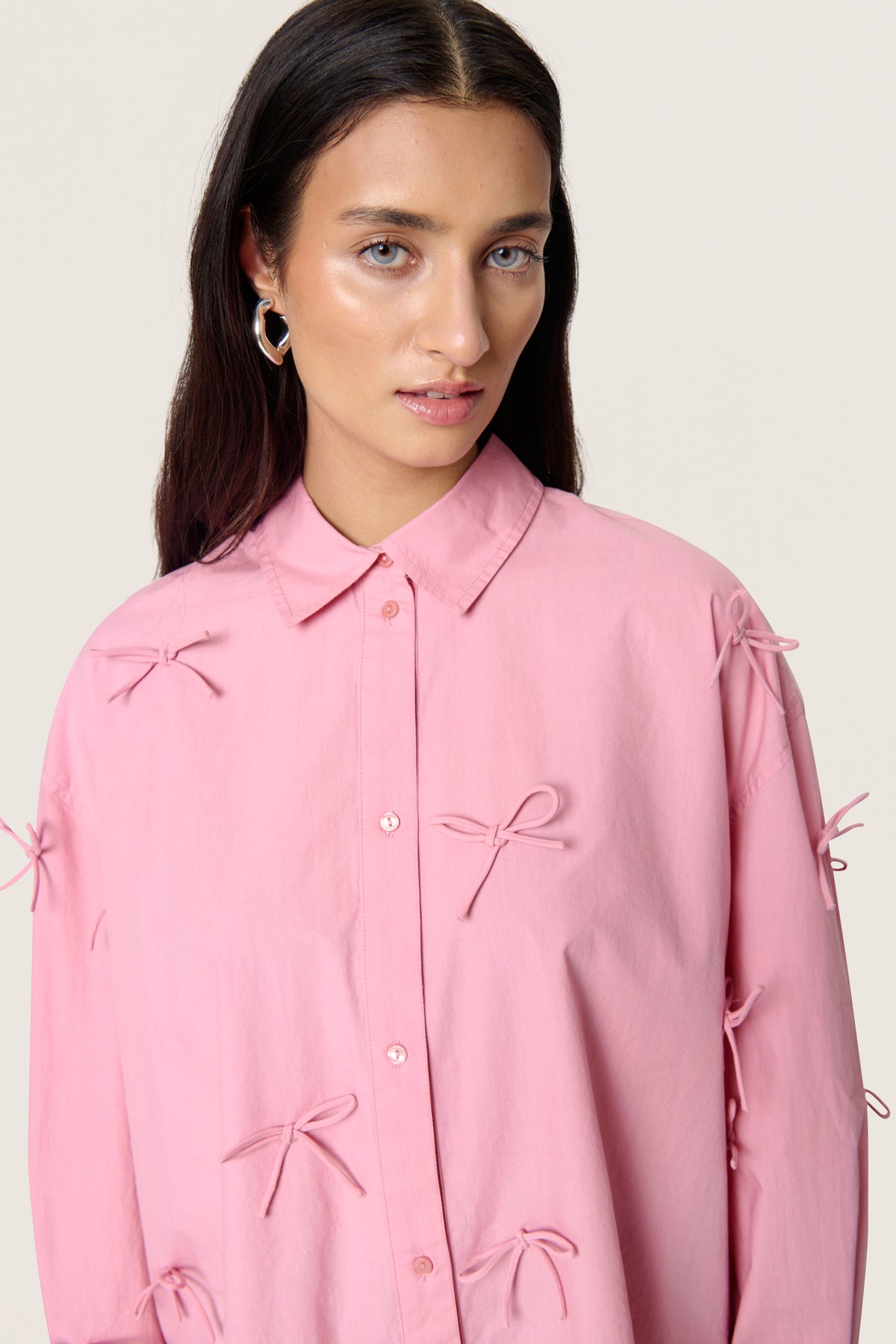 Soaked in Luxury Joa Candy Pink Bow Oversized Shirt