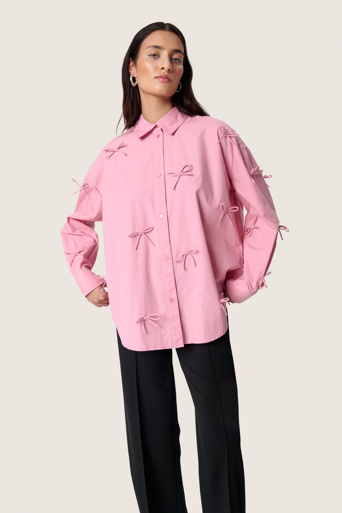 Soaked in Luxury Joa Candy Pink Bow Oversized Shirt