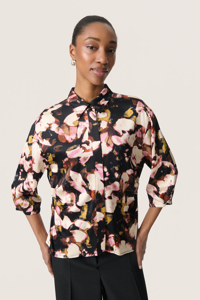 Soaked SlCinna Chocolate Autumn Abstract Printed Shirt, 30408801