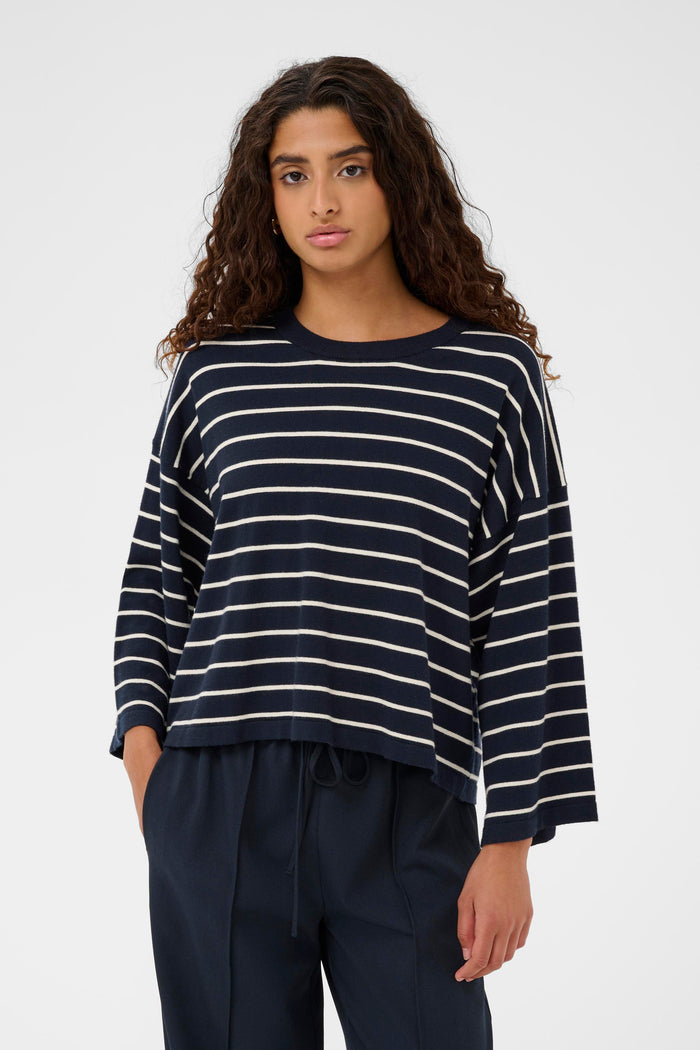 Soaked SlSpina Navy/Cream Striped Cropped Knit