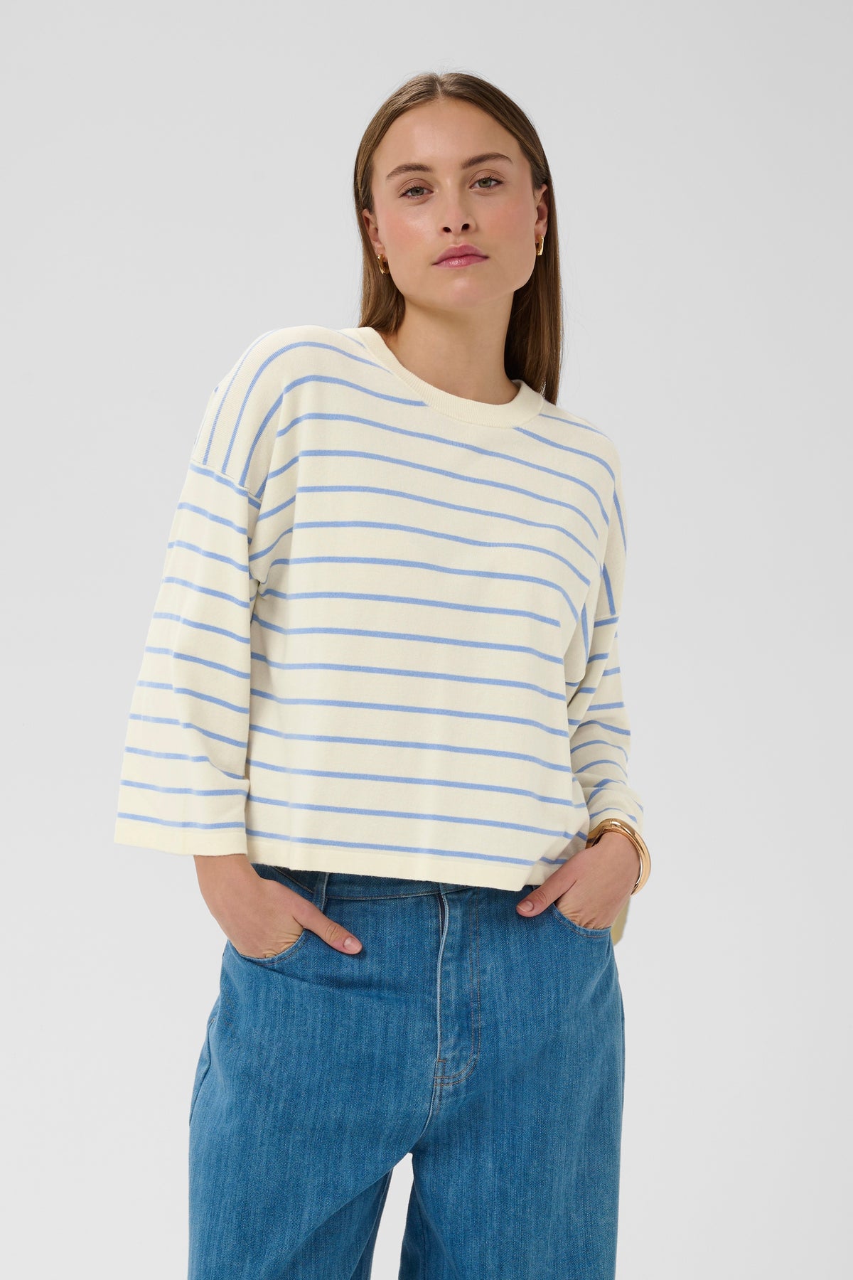 Soaked SlSpina Cream/Hydrangea Blue Striped Cropped Knit, 30408863