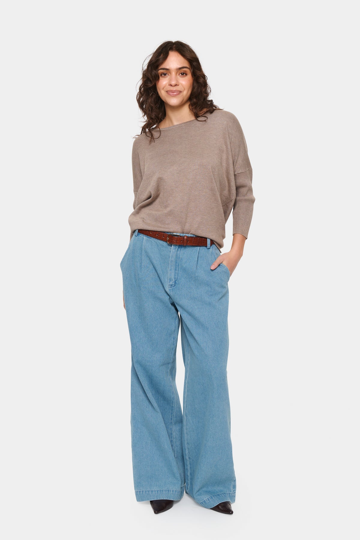 Saint Tropez Mila Beige Melange Round Neck Knit