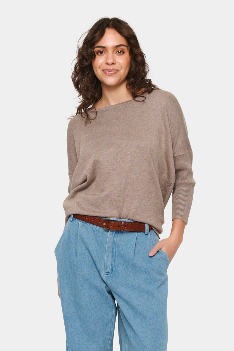 Saint Tropez Mila Beige Melange Round Neck Knit