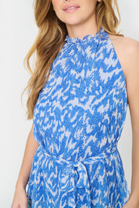 Saint Tropez Elfa Surf Blue Abstract Print Halterneck Blouse, 30513199