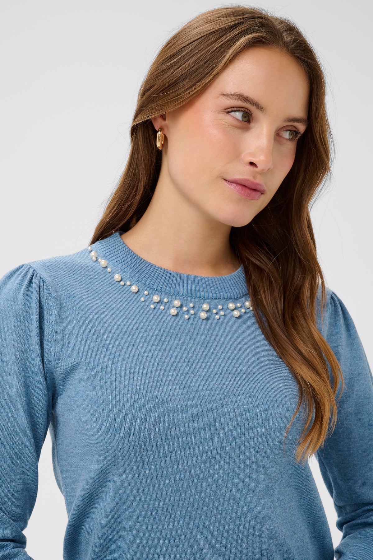 Saint Tropez Temma Blue Shadow Pearl Embellished Knit, 30514121