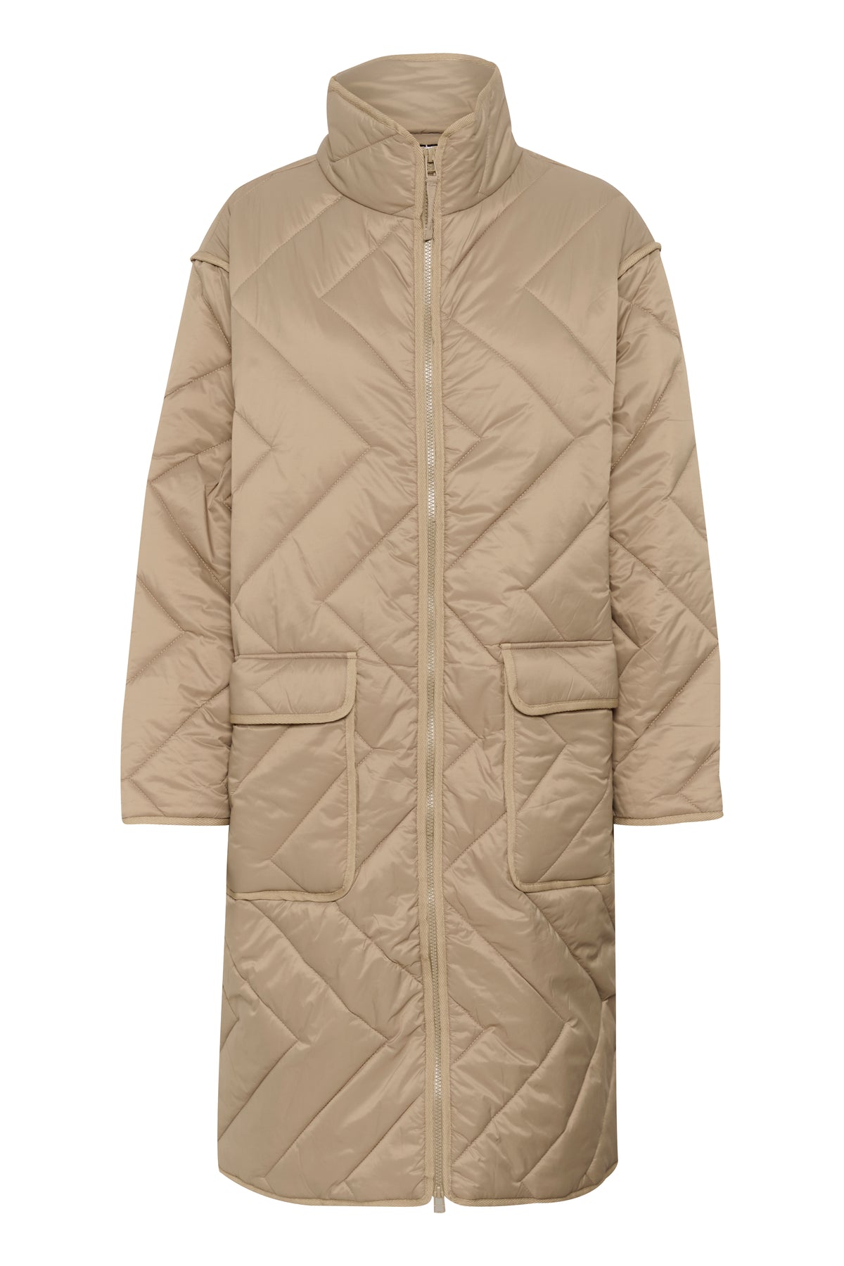 Saint Tropez Lucinda Oak Beige Longline Quilted Coat