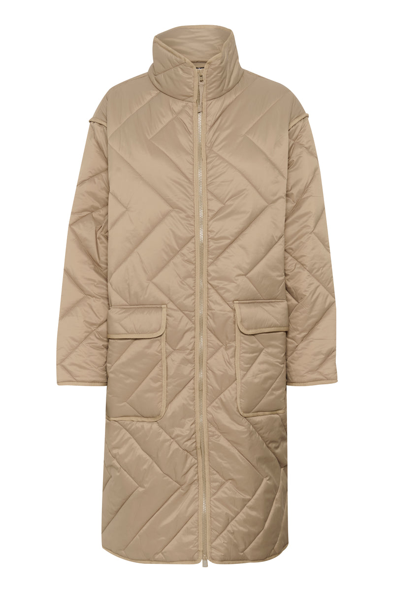 Saint Tropez Lucinda Oak Beige Longline Quilted Coat
