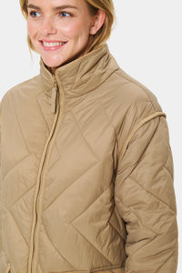 Saint Tropez Lucinda Oak Beige Longline Quilted Coat