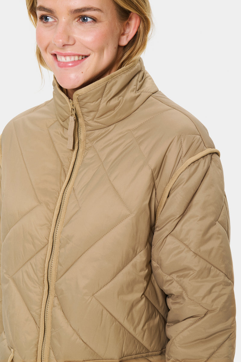 Saint Tropez Lucinda Oak Beige Longline Quilted Coat
