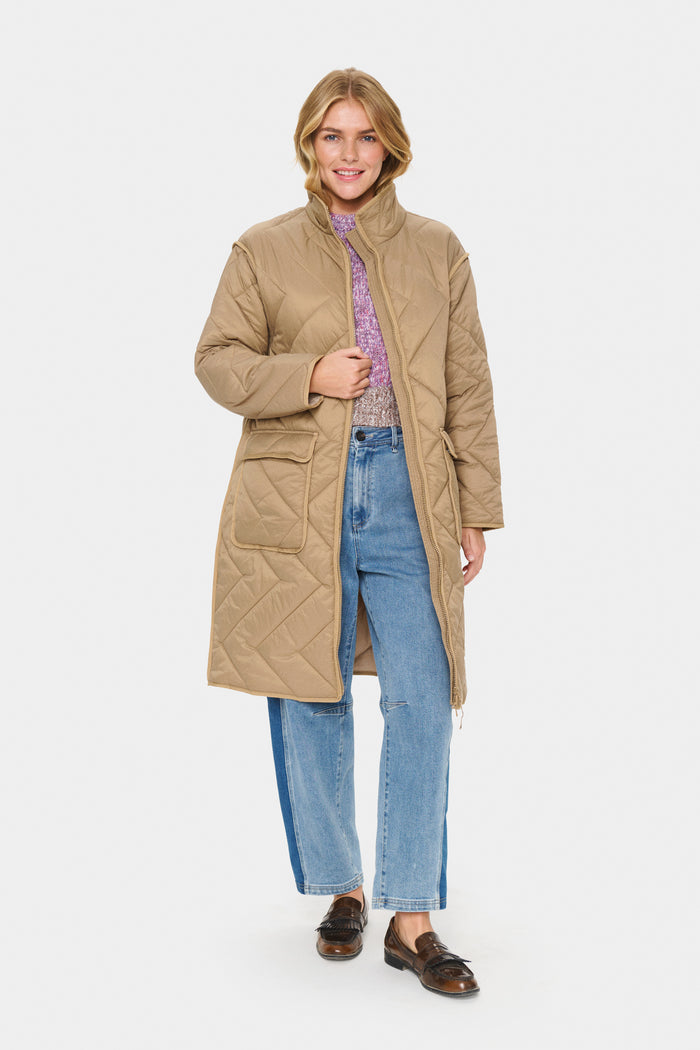 Saint Tropez Lucinda Oak Beige Longline Quilted Coat