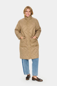 Saint Tropez Lucinda Oak Beige Longline Quilted Coat