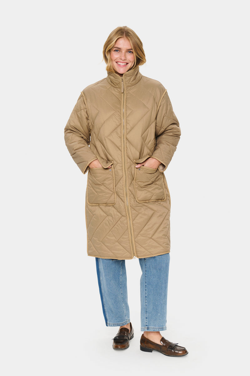 Saint Tropez Lucinda Oak Beige Longline Quilted Coat
