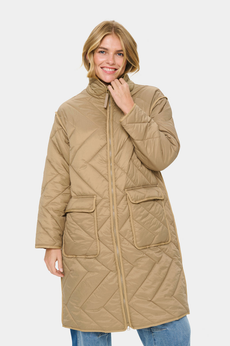 Saint Tropez Lucinda Oak Beige Longline Quilted Coat