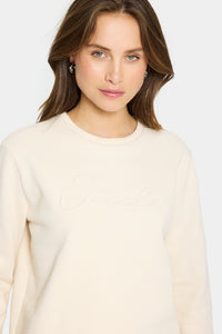 Saint Tropez Lyona Cream Embossed 'SMILE' Logo Fleece Lined Sweatshirt