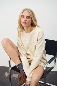 Saint Tropez Lyona Cream Embossed 'SMILE' Logo Fleece Lined Sweatshirt