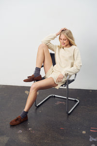 Saint Tropez Lyona Cream Embossed 'SMILE' Logo Fleece Lined Sweatshirt