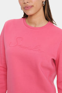 Saint Tropez Lyona Coral Pink Embossed 'SMILE' Logo Fleece Lined Sweatshirt
